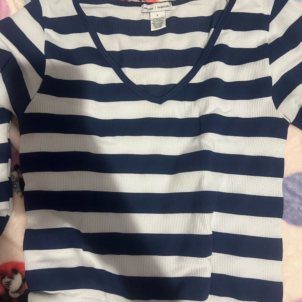 Navy and White Striped V-Neck Sweater